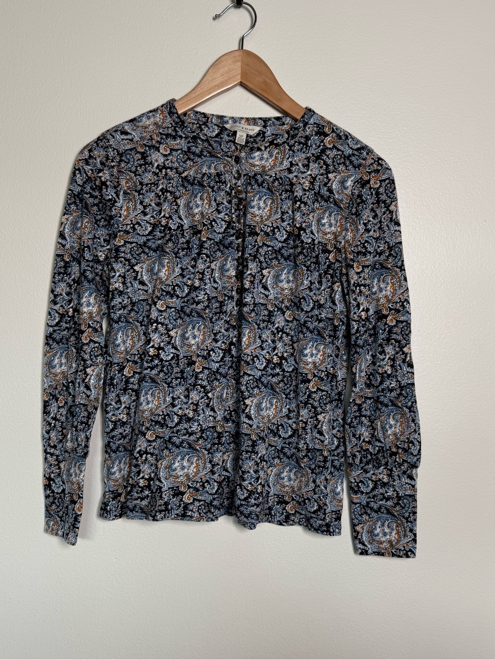 Lucky Brand Navy Paisley Long-Sleeve Blouse with Blue and Tan Accents